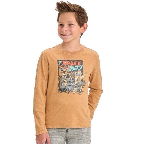 Cat & Jack Boys Lt Brown Long Sleeve Space Rocks! Graphic T-Shirt Size M (8) NEW - Picture 2 of 7